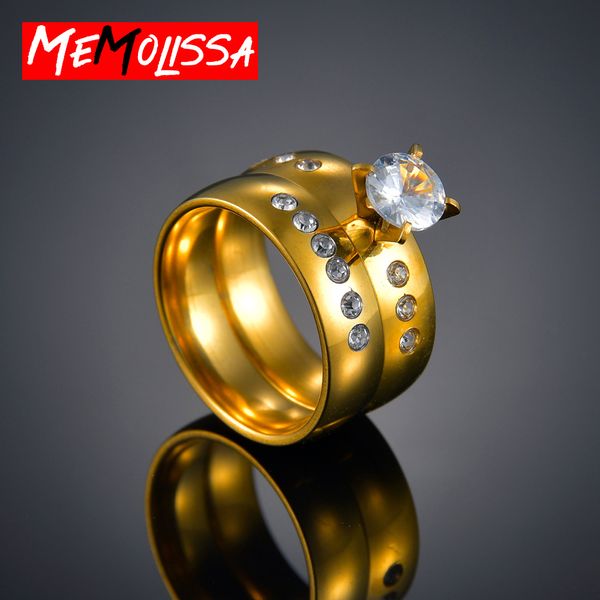 Anello classico Gold Colour Promise Anniversary coppia anelli di nozze set per uomini e donne gioielli in acciaio inox titanio in acciaio inox