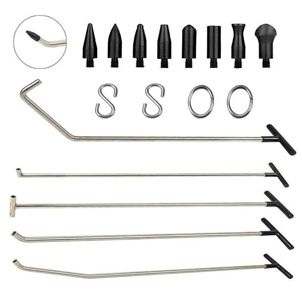 

pdr rods tools paintless dent repair kits with 8 taper head and s-hook for car auto body dents hail damage removal set stainless