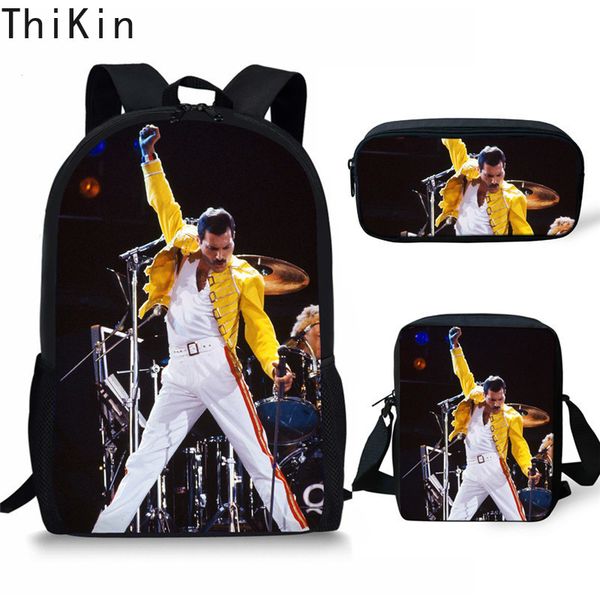 

thikin children school bags queen band bohemian rhapsody printing large shoulder backpack 3pcs/set kids custom students bookbags