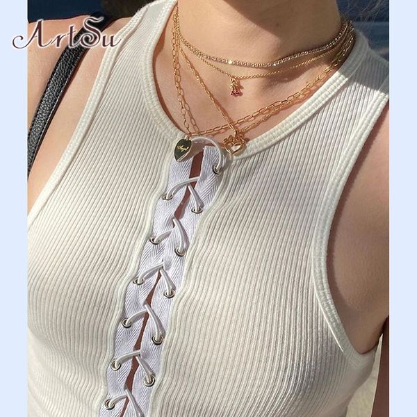 

harajuku lace up sleeveless crop women white tank 2020 ladies black vest basic tee summer streetwear asve21161