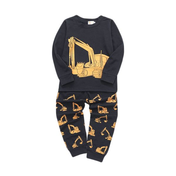 

new baby clothes kids boys cartoon excavator fancy costumes outfits set long sleeve blouse +pants sleepwear pajamas #p, White
