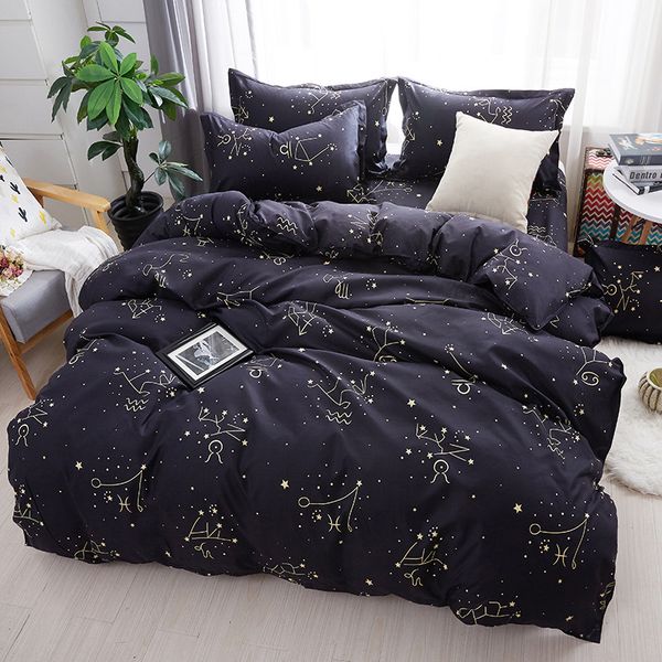 Bedding Set 3 Luxury Black Aloe Geometric Pattern Duvet Cover Flat