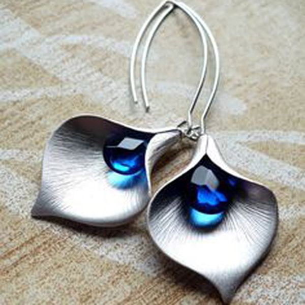 

fashion blue stone dangle earrings for women wholesale jewelry charm silver drop earrings long drop earrings wedding gift s5m022