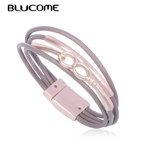 

blucome fashion bangle leather multi layer rose gold color bracelet jewelry women girls party daily charm accessories gifts, Golden;silver
