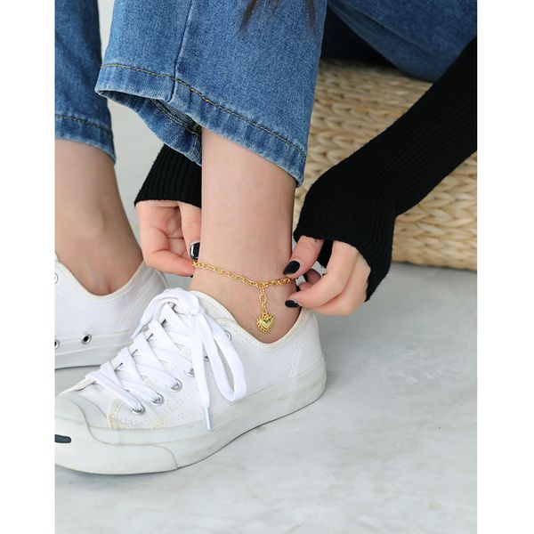 

ypay genuine 100% 925 sterling silver anklets for women girl korea vintage romantic heart chain anklet fine jewelry gifts yma044, Red;blue