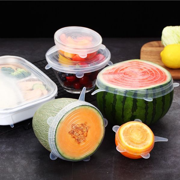 

6 pcs/set reusable silicon stretch lids food cover fresh keeping silicone stretch lids caps for food kitchen accessories