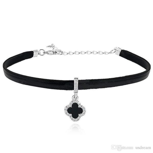

silver crystal clover choker necklace black clover pendant collar necklace fashion designer jewelry for women will and sandy drop shp 380163, Golden;silver