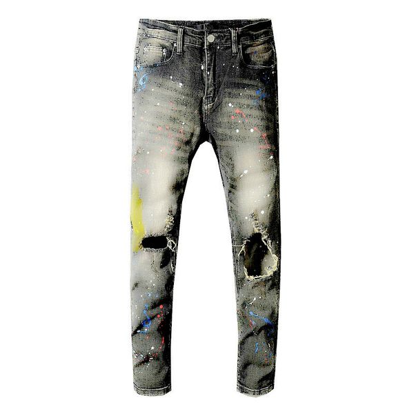 

mens amiri jeans 19ss дизайнер брюки мужские известные джинсы улица хип-хоп мужские брюки карандаш высокое качество тенденция отверстие досу, Blue