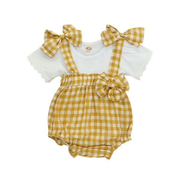 

2pcs newborn infant baby girl t-shirt short sleeve + overall bib pants clothes outfit sets 2019 summer sale, White