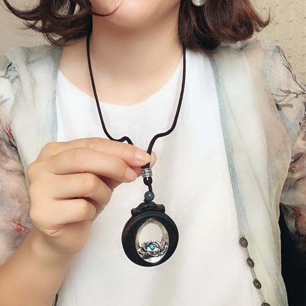 

vintage woman statement necklaces & pendants,long necklace wood jewelry lotus flower necklace women, Silver