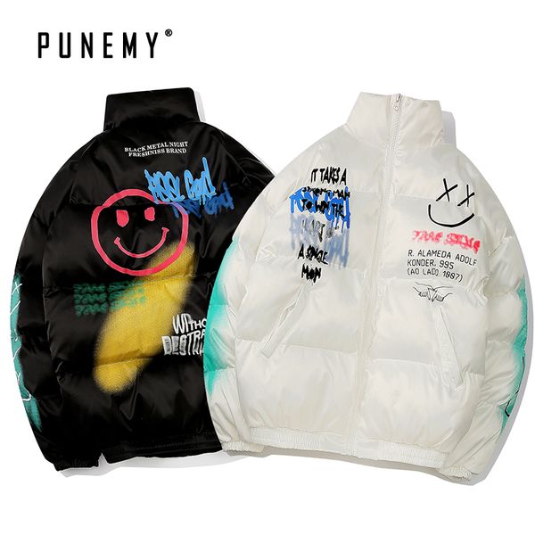 

men parkas winter bomber windbreaker 2019 north canada coats retro hip hop pattern stand collar streetwear men's parkas coats, Black