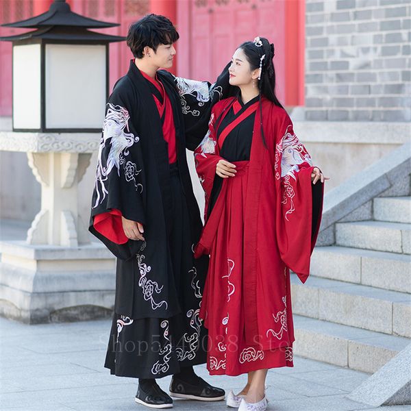 

традиционный китайский стиль hanfu платье человек женщина вышивка elegant ancient народного танца костюм новый год lover фото, Black;red