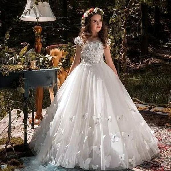 

a line flower girl' dress lace appliqued ball gown princess party gowns jewel little girl pageant dresses, White;blue