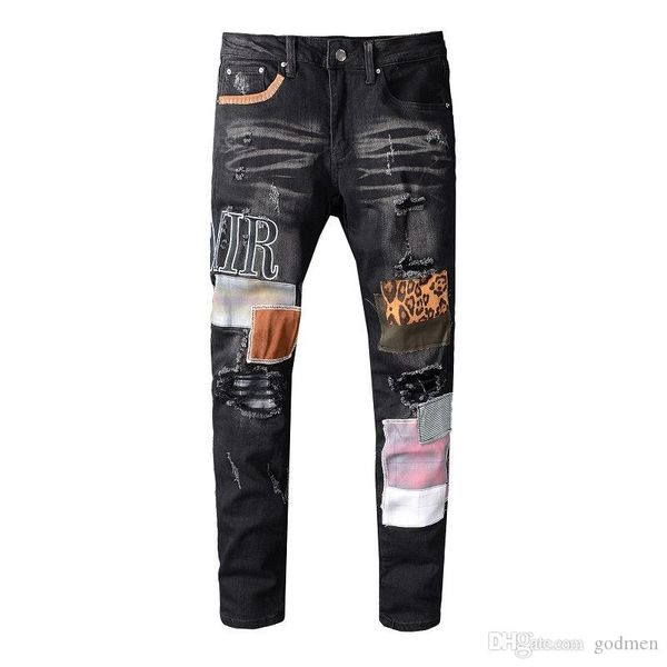 

luxury jeans hip hop pants designer jeans distressed ripped biker jean slim fit motorcycle denim jeans size 28-40, Blue