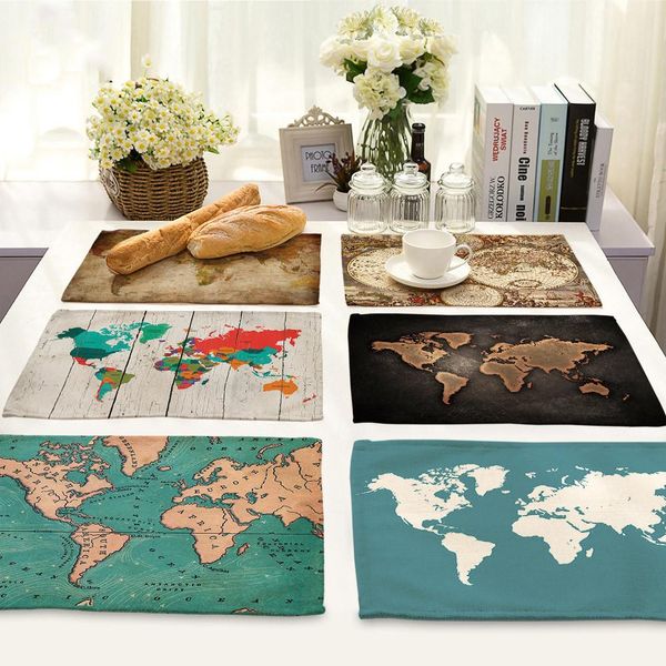 42 * 32 centímetros Mapa do Mundo Moda Impresso Mesa Guardanapos de banquete de casamento pano de tabela poliéster Jantar Mat Home Textile