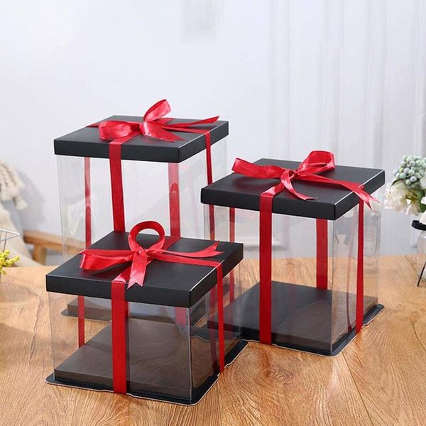 

20см / 25см / 35см прозрачной коробка подарка пластиковых организатор box для хранения с черной крышкой и основание, rose flower медведь дня
