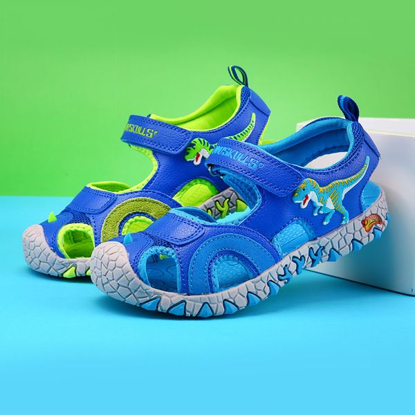 

2020 sport children summer shoes 3d dinosaur boys sandal pu casual kids beach sandals t-rex soft leahter big boy footwear, Black;red