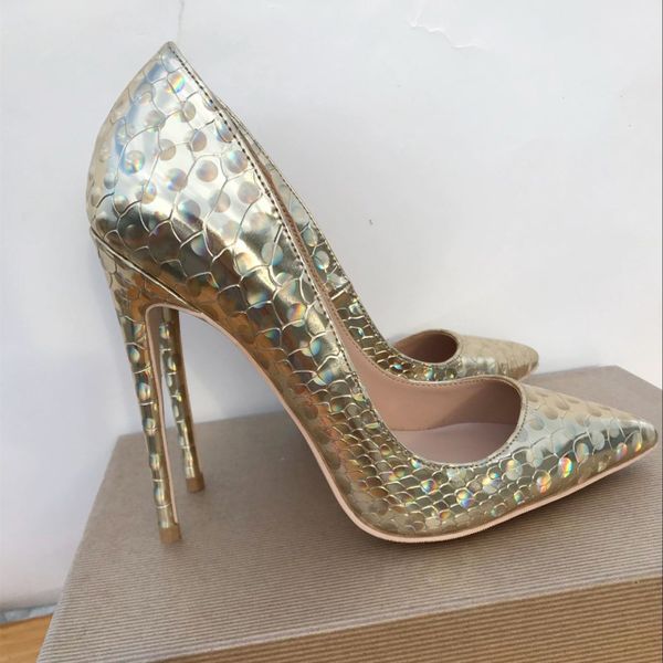 

2019 fashion women gold python snake patent leather poined toes high heeled heels shoes stiletto shoes pump 12cm 10cm