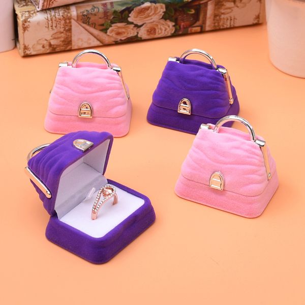 

[ddisplay] velvet handbag shape ring pink jewelry box lovely necklace jewelry standing holder creative earring studs purple jewelry case, Black;white