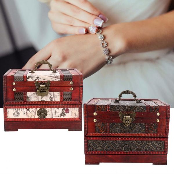 

retro dust-proof jewelry storage box earring necklace organizer case home decoration jewelry display holders box, Pink;blue