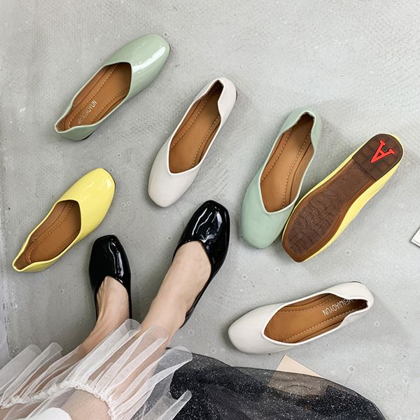

summer shoes ladies autumn soft patent leather ballet flats female footwear women's moccasins casual sneaker square toe shallow, Black