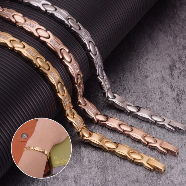 

magnetic bracelets for women crystal energy steel magnetic bracelet charm rose gold-color stainless steel bracelet women gifts, Black