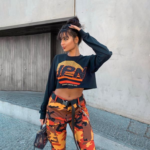 

women s designer hoodiestreet shoot осень женская одежда печать открытый пупок свитер с длинным рукавом, Black