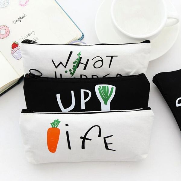 

1pcs colored vegetable pattern pencil case office stationery and school supplies high capacity canvas material pencil bag