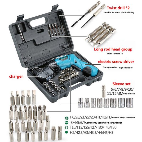 

45 pcs electric screwdriver 4.8v cordless drill mini rechargeable hand drill 180 degree rotationinsert screwdriver eu plug