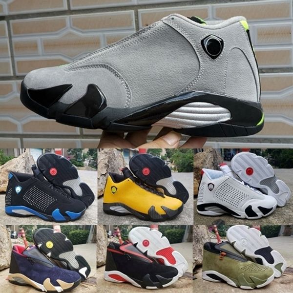 

14 14s chrome light graphite fusion varsity red suede zipper men basketball shoes last sthunder black yellow dmp sport sneakers 40-47