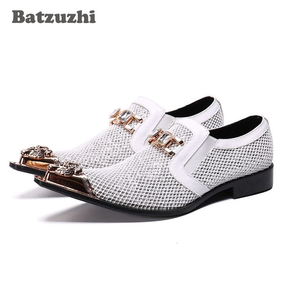 Batzuzhi luxo homens artesanais sapatos apontados de metal ponta de couro vestido sapatos homens zapatos hombre piscar o partido casamento calçado homens