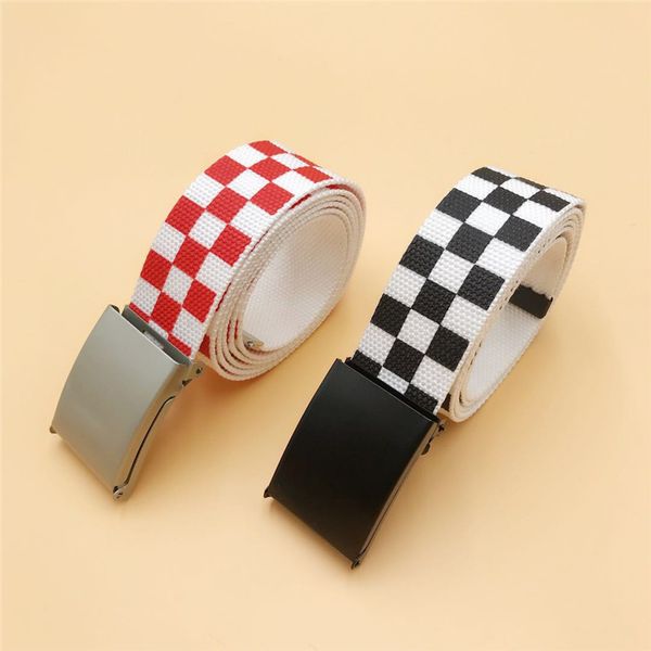 

2019 waistband 130cm/110cm black white plaid belt canvas checkerboard belts cummerbunds canvas waist belts casual checkered, Black;brown