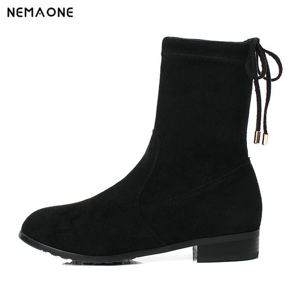 

nemaone plus size 34-43 ankle boots woman low heels rouned toe western boots spring autumn women black gray