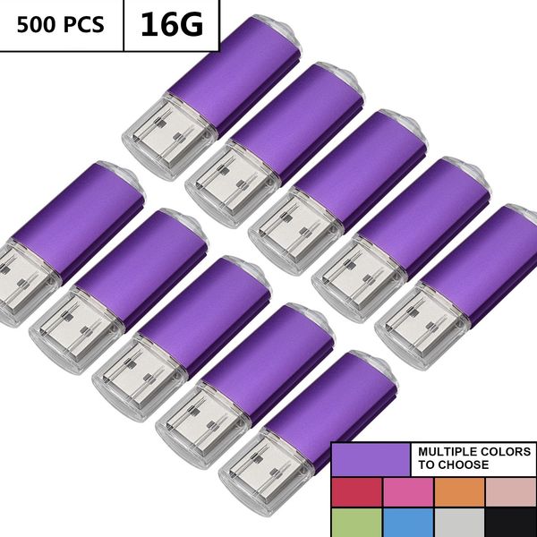 Atacado Bulk 500pcs 16 GB unidades flash USB Retângulo Flash caneta unidades de memória armazenamento de polegar para o computador MacBook LED Indicador U Disco