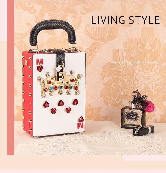 

fashion diamonds lock women leather handbag messenger bags small crystal evening party purse shoulder clutch