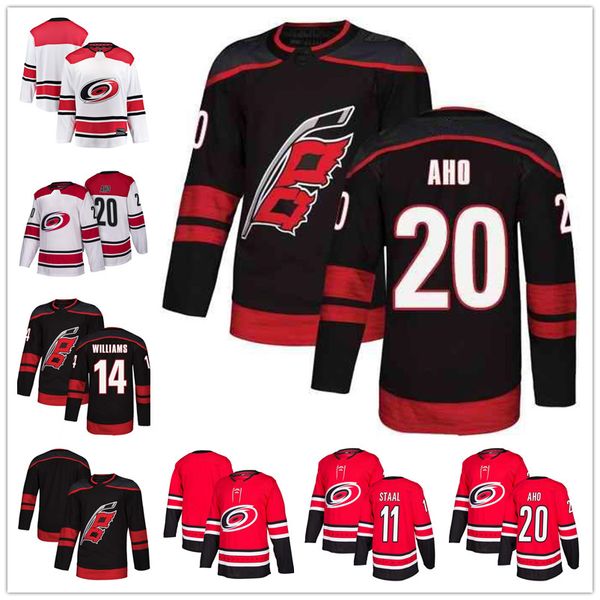 

Carolina Hurricanes Jersey 20 Sebastian Aho 14 Justin Williams 86 Teuvo Teravainen 11 Staal Home Away Red Black White Mens Hockey Jerseys