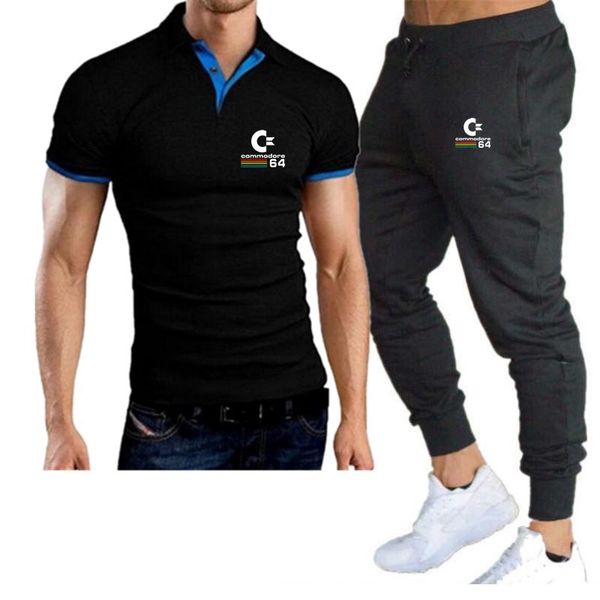 

2019 two piece set mens outfit summer sport suit shirt track pants tracksuit men casual jogging male set, Gray