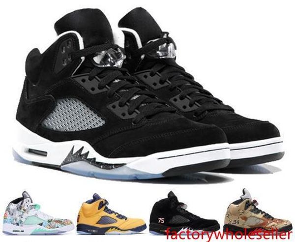 

new arrival 2019 michigan 5 5s basketball shoes mens international flightgrape metallic white camo oreo designer shoes us 7-13