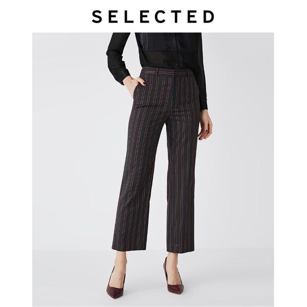 

selected women's retro british straight regular fit suit pants s|419318509, Black;white