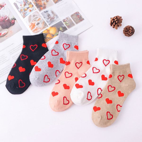 

socks & hosiery 1 pair cute women girls polyester casual breathable love heart anklet short boat cotton, Black;white