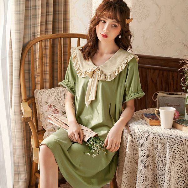 

korean cute womens lingerie nightgown cotton summer casual plus size sleepwear nighty nightdress sleepdress female sleepshirts, Black;red