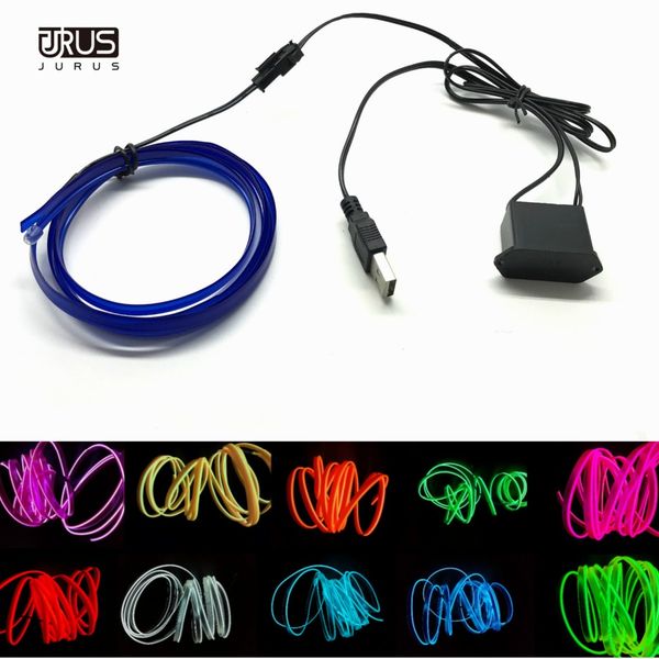 

jurus 1meter auto decoration car interior light el wire rope tube line with usb 5v inverter 10 colors neon light car-styling