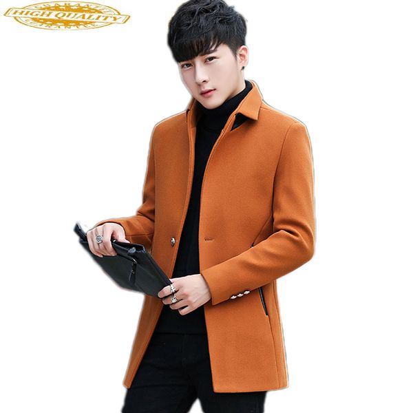 

men's wool & blends coat autumn winter jackets woolen man slim korean mens coats handsome overcoat jacket abrigos hombre kj265, Black