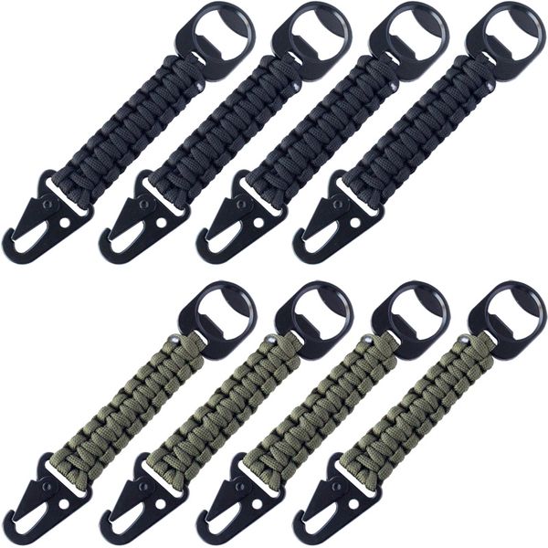 8 pcs QingGear Handcrafted Paracord Mosquetão Clipe Lanyard Com Abridor de garrafas Chaveiro para Mochilas Sacos Chaves Bolsas Calças E Mais