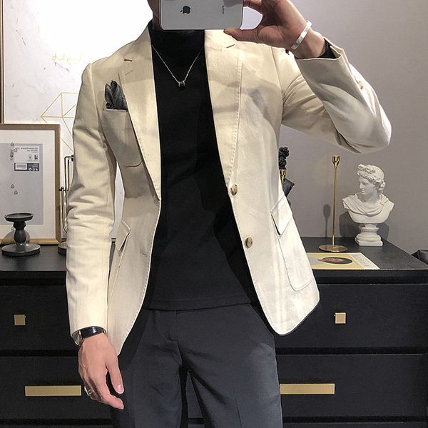 

blazers men suits 2020 british mmen's slim fit suit and social guy patch pocket's slim fit suit blazers men suits, White;black