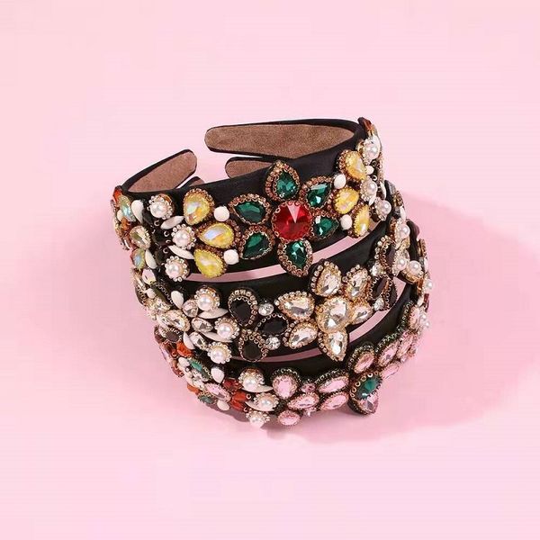 

gem flower headbands for women luxury designer baroque colorful gemstone headband bohemian style diamond hair jewelry accessories love gift, Silver