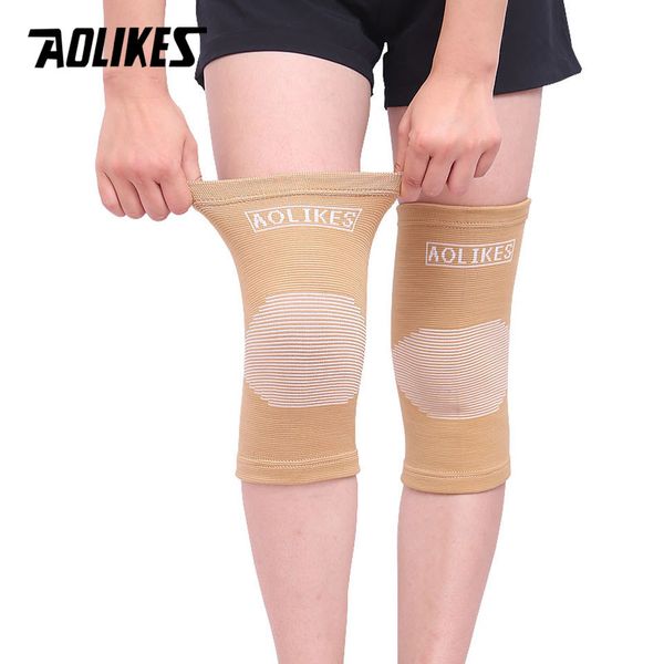 

aolikes 1 pair elastic sports dancing knee pads basketball leg sleeve knee support brace wrap protector patella guard volleyball, Black;gray
