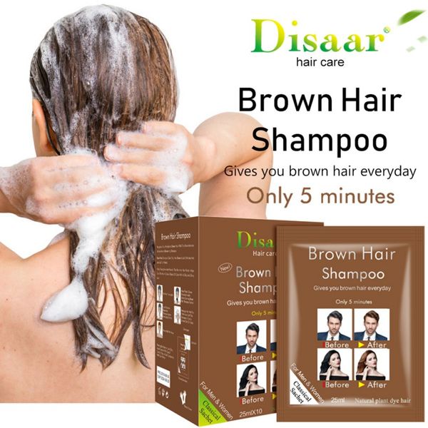 

10pcs/lot brown black hair shampoo only 5 minutes grey hair removal dye hair coloring cream building fibers care q1