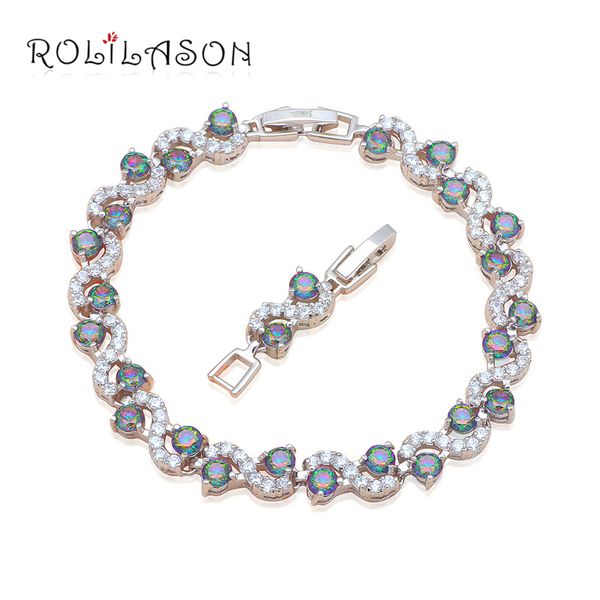 

rolkilason delicate wave design round multicolor zircon silver bracelets crystal health nickel lead fashion jewelry tb873, Golden;silver