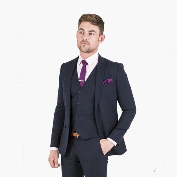 

new slim fit navy blue men suits wedding tuxedos terno groom wear 3 pieces (jacket+pants+vest) costumen homme blazer prom suits 50, Black;gray